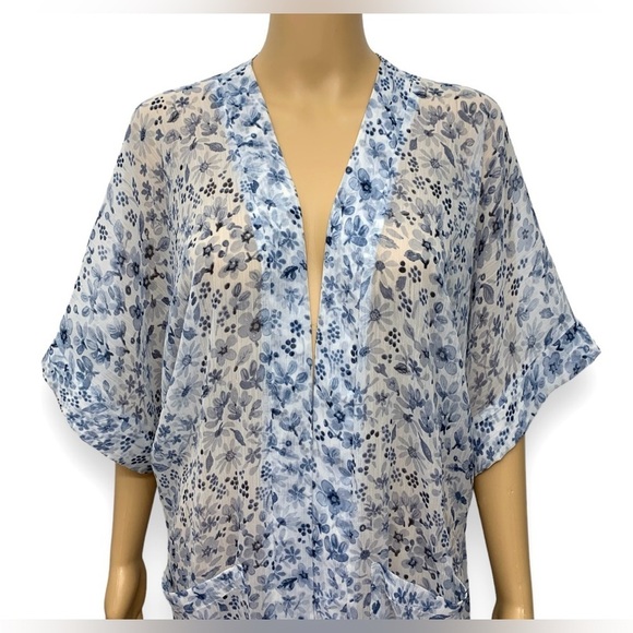 Rachel Zoe Blue Floral Kimono Robe Loungewear Cover Up Dress Women’s One size - Picture 10 of 14